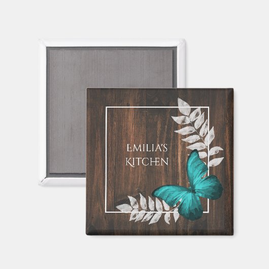 ティール(緑がかった色)素朴バタフライ磁石 マグネット (正面/裏面)