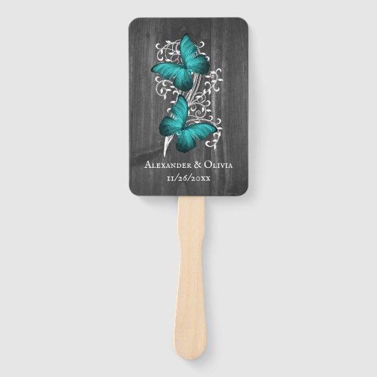 ティール(緑がかった色)素朴バタフライ結婚式の引き出物ハンドファン ハンドファン (正面)