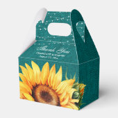 ティール(緑がかった色)素朴バーラップサンフラワー結婚式の引き出物ボックス フェイバーボックス (正面サイド)