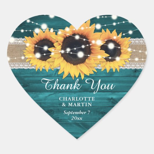 ティール（緑がかった色）素朴バーラップレースひ結婚まわり ハートシール (正面)