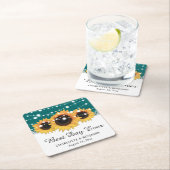 ティール（緑がかった色）素朴バーラップレースサンフラワー結婚ズ スクエアペーパーコースター (インサイチュ)