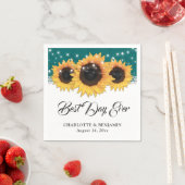 ティール（緑がかった色）素朴バーラップレースサンフラワー結婚ズ スタンダードカクテルナプキン (インサイチュ)