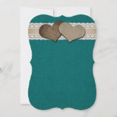 ティール（緑がかった色）素朴バーラップレースサンフラワー結婚ズ 招待状 (裏面)