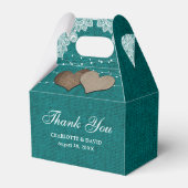 ティール（緑がかった色）素朴バーラップレースストリングラ結婚イト フェイバーボックス (裏面サイド)