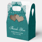 ティール（緑がかった色）素朴バーラップレースストリングラ結婚イト フェイバーボックス (オープン)