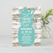 ティール(緑がかった色)素朴パイナップル熱帯ビーチブライダルシャワー 招待状 (スタンド正面)