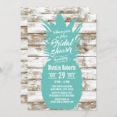 ティール(緑がかった色)素朴パイナップル熱帯ビーチブライダルシャワー 招待状 (正面/裏面)