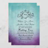 ティール(緑がかった色)素朴パープルボヘミアン結婚式招待状 招待状 (正面/裏面)