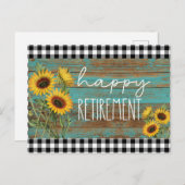 ティール（緑がかった色）素朴ヒマワリhappy retiment ポストカード (正面/裏面)