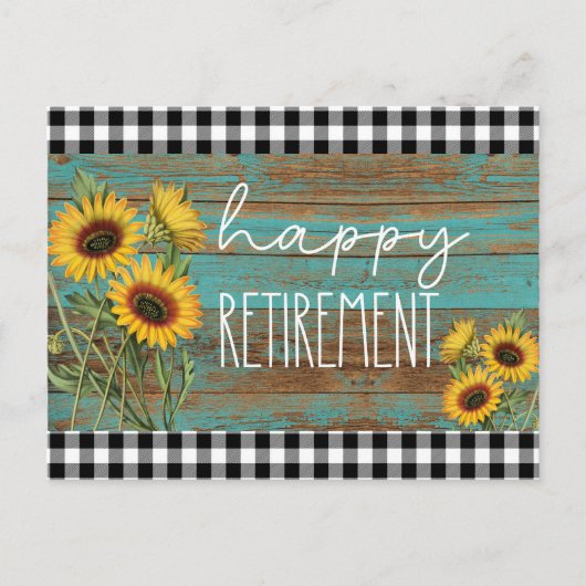 ティール（緑がかった色）素朴ヒマワリhappy retiment ポストカード (正面)