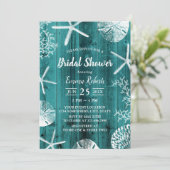 ティール（緑がかった色）素朴ビーチ結婚式シーシェルブライダルシャワー 招待状 (スタンド正面)
