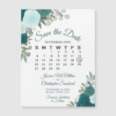 ティール(緑がかった色)素朴フローラ日付カレンダー磁石の保存 (正面)