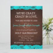 ティール（緑がかった色）素朴ブルーとブラウンカントリーの結婚式 招待状 (スタンド正面)