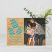 ティール（緑がかった色）素朴プレゼントホリデーフォトフラットカード シーズンカード (スタンド正面)