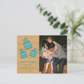 ティール(緑がかった色)素朴プレゼントホリデーフォトポストカード シーズンポストカード (スタンド正面)