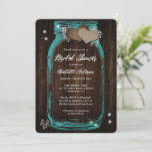 ティール(緑がかった色)素朴ベビーズブレスメイソンジャーブライダルシャワー 招待状 (スタンド正面)