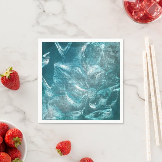 ティール(緑がかった色)素朴ホワイトフローラルパターングリッタースパークル スタンダードカクテルナプキン (インサイチュ)