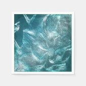 ティール(緑がかった色)素朴ホワイトフローラルパターングリッタースパークル スタンダードカクテルナプキン (正面)