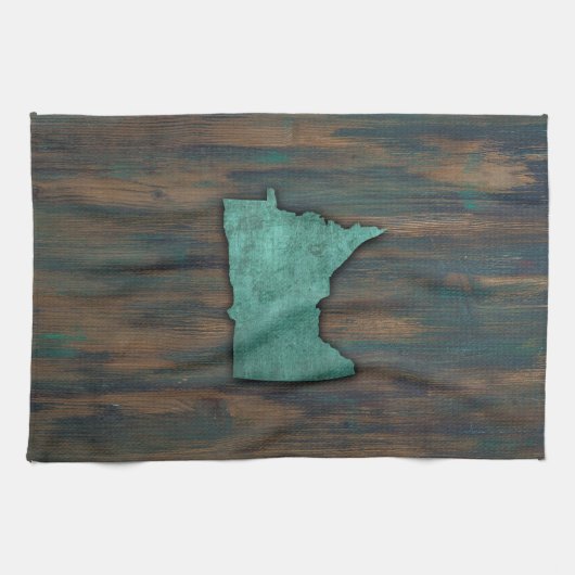 ティール(緑がかった色)素朴ミネソタ形状 キッチンタオル (横)