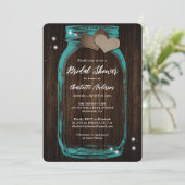 ティール(緑がかった色)素朴メイスンジャールウッドブライダルシャワー 招待状 (スタンド正面)