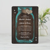 ティール(緑がかった色)素朴メイスンジャールウッド結婚式招待状 招待状 (スタンド正面)