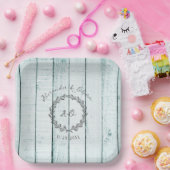 ティール(緑がかった色)素朴モノグラムウェディングシャワー紙プレート ペーパープレート (パーティー)