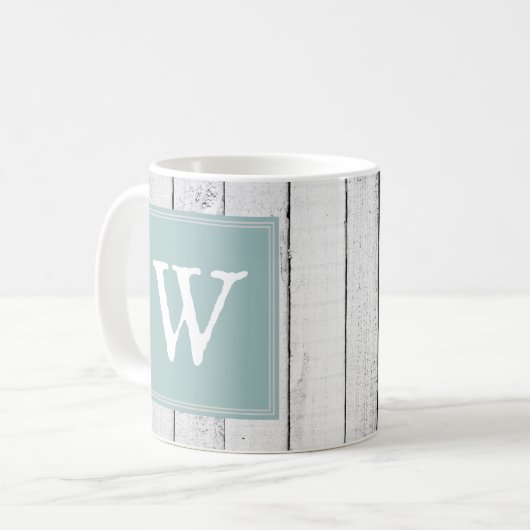 ティール(緑がかった色)素朴モノグラムマグ コーヒーマグカップ (正面左)