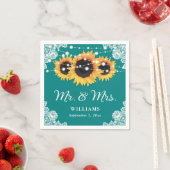 ティール(緑がかった色)素朴レースひまわりミセス結婚ズ スタンダードカクテルナプキン (インサイチュ)