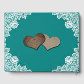 ティール（緑がかった色）素朴レースサンフラワー結婚ズゲストブック ゲストブック (裏面)