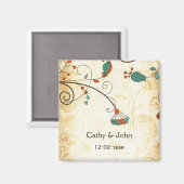 ティール（緑がかった色）素朴ヴィンテージ結婚フローラ マグネット (正面/裏面)