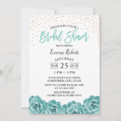 ティール(緑がかった色)素朴多肉植物性ブライダルシャワー 招待状 (正面)