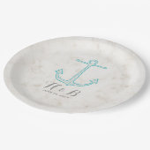 ティール(緑がかった色)素朴結婚いかり ペーパープレート (アングル)