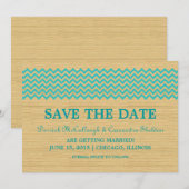 ティール（緑がかった色）素朴Chevron日付の保存招待状 招待状 (正面/裏面)