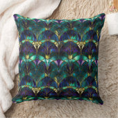 ティール(緑がかった色)、紫と金ゴールド孔雀ステンドグラス クッション (ブランケット)