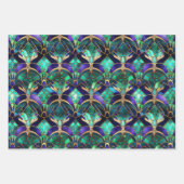 ティール(緑がかった色)、紫と金ゴールド孔雀ステンドグラス ラッピングペーパーシート (正面3)