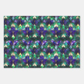 ティール(緑がかった色)、紫と金ゴールド孔雀ステンドグラス ラッピングペーパーシート (正面)