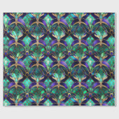 ティール(緑がかった色)、紫と金ゴールド孔雀ステンドグラス ラッピングペーパー (フラット)
