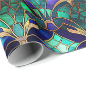 ティール(緑がかった色)、紫と金ゴールド孔雀ステンドグラス ラッピングペーパー (ロールコーナー)