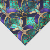 ティール（緑がかった色）、紫と金ゴールド孔雀ステンドグラス 薄葉紙 (詳細)