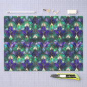 ティール（緑がかった色）、紫と金ゴールド孔雀ステンドグラス 薄葉紙 (クラフト)