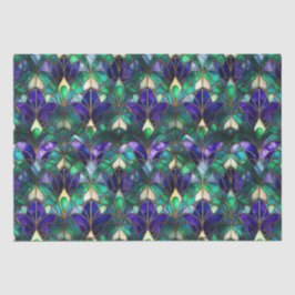 ティール（緑がかった色）、紫と金ゴールド孔雀ステンドグラス 薄葉紙