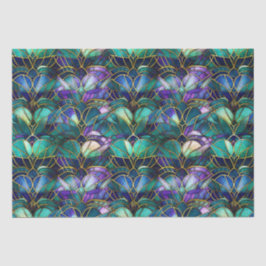 ティール（緑がかった色）、紫と金ゴールド孔雀ステンドグラス 薄葉紙