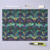 ティール（緑がかった色）、紫と金ゴールド孔雀ステンドグラス 薄葉紙 (クラフト)