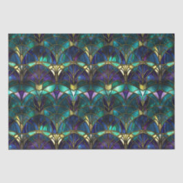 ティール（緑がかった色）、紫と金ゴールド孔雀ステンドグラス 薄葉紙