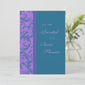 ティール(緑がかった色)紫の渦巻きブライダルシャワー招待状 招待状 (スタンド正面)