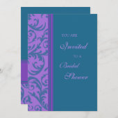 ティール(緑がかった色)紫の渦巻きブライダルシャワー招待状 招待状 (正面/裏面)