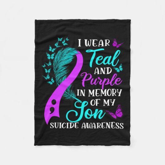 ティール(緑がかった色)紫の私の息子の自殺認識度 フリースブランケット (正面)
