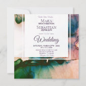 ~ティール(緑がかった色)紫エレガント水結婚AR17 招待状 (正面)