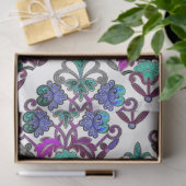 ティール（緑がかった色）紫ブルーグリーン刺繍花 薄葉紙 (ギフト)