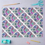 ティール（緑がかった色）紫ブルーグリーン刺繍花 薄葉紙 (クラフト)